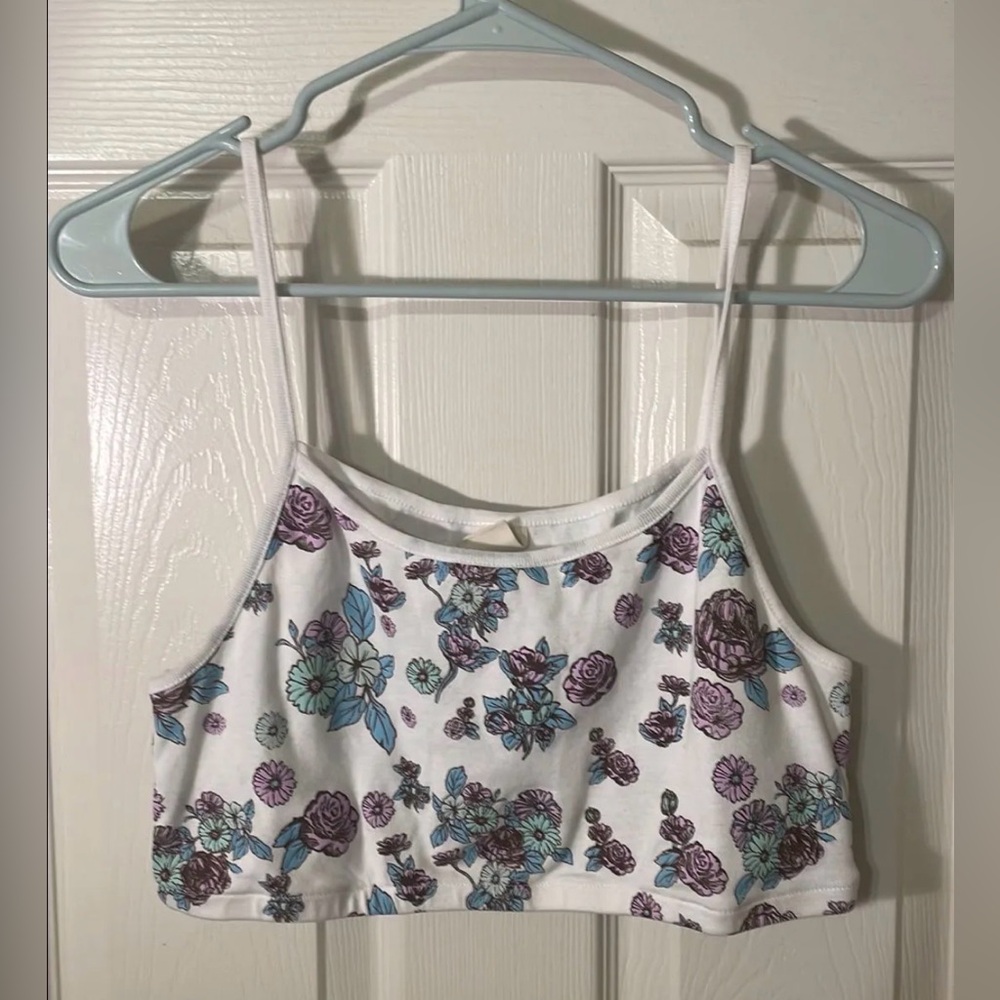 Urban Outfitters White and Purple Floral Camisole